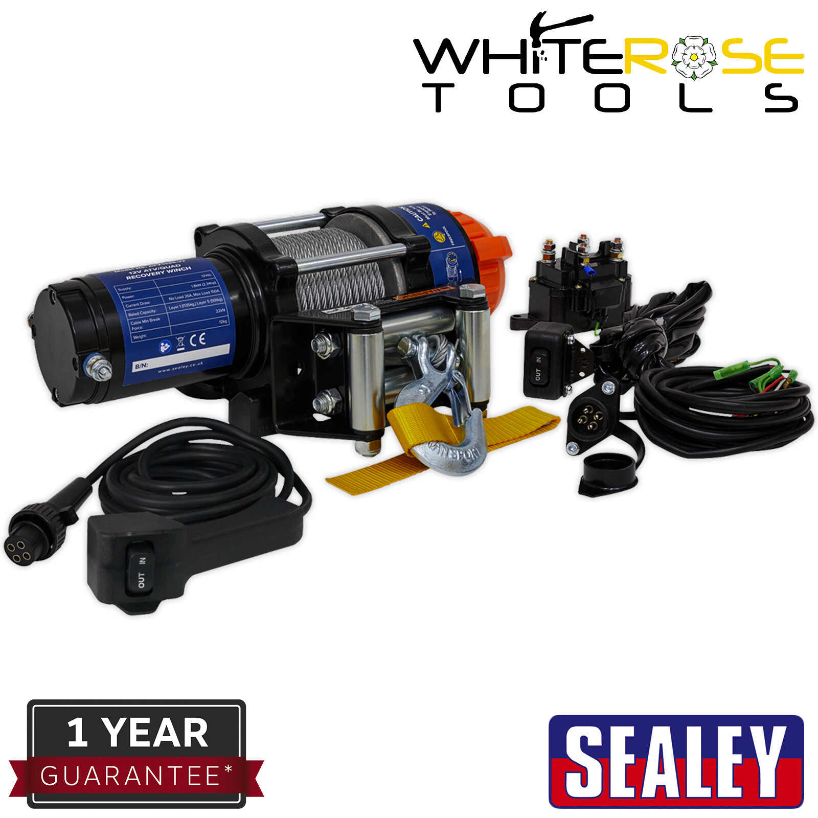 Sealey Recovery Winch 1135kg (2500lb) Line Pull 12V ATV/Quad