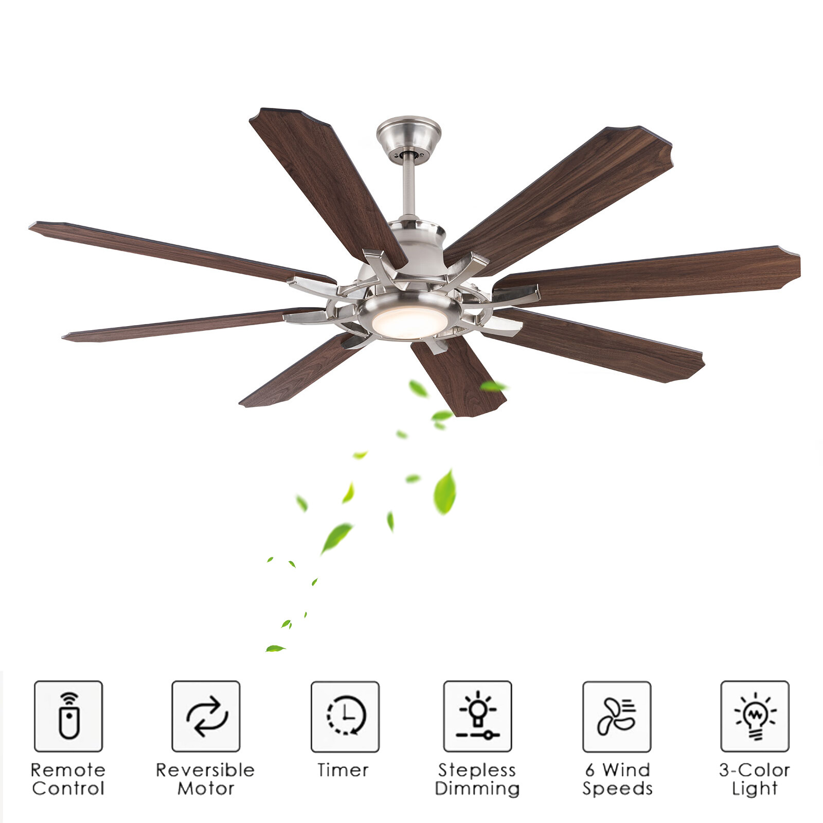 60in Ceiling Fan W/ Light and Remote Modern Led Smart Ceiling Lamp ChandeliersUS