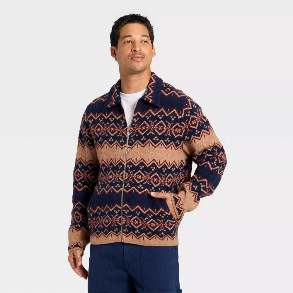 Men's Fair Isle Sweater Jacket - Goodfellow & Co Blue XXL
