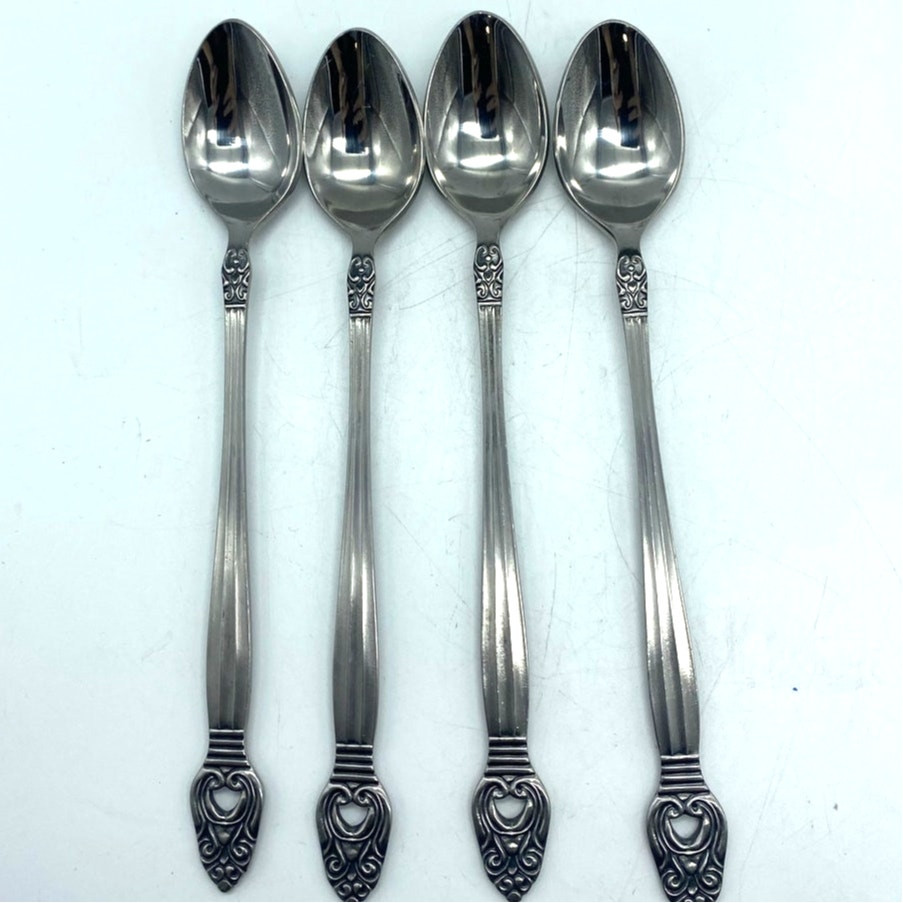 Vtg CORONET Stainless Grace Symphony IceTeaspoon Japan Pierced 7 1/4" set of 4