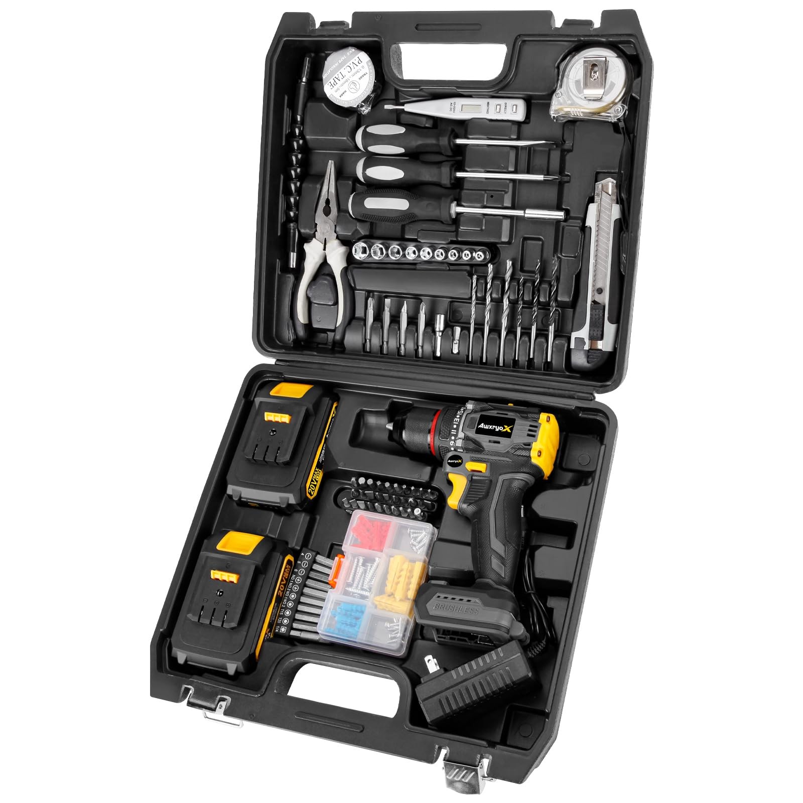 Brushless Compact Drill Tool Set 60n.m 20v Cordless Drill Tool Box With 2 Batter