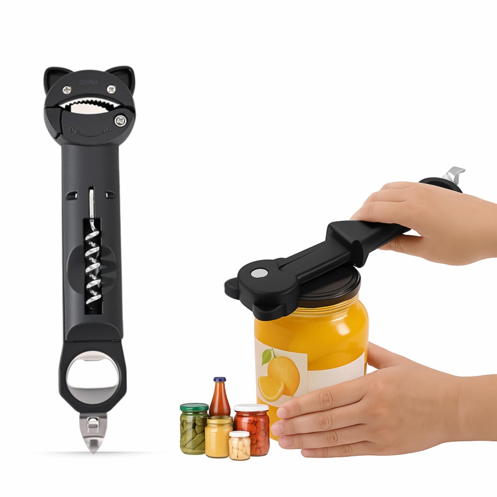 Multi-Function Retractable Magnetic Jar Opener and bottle cap opener for Weak