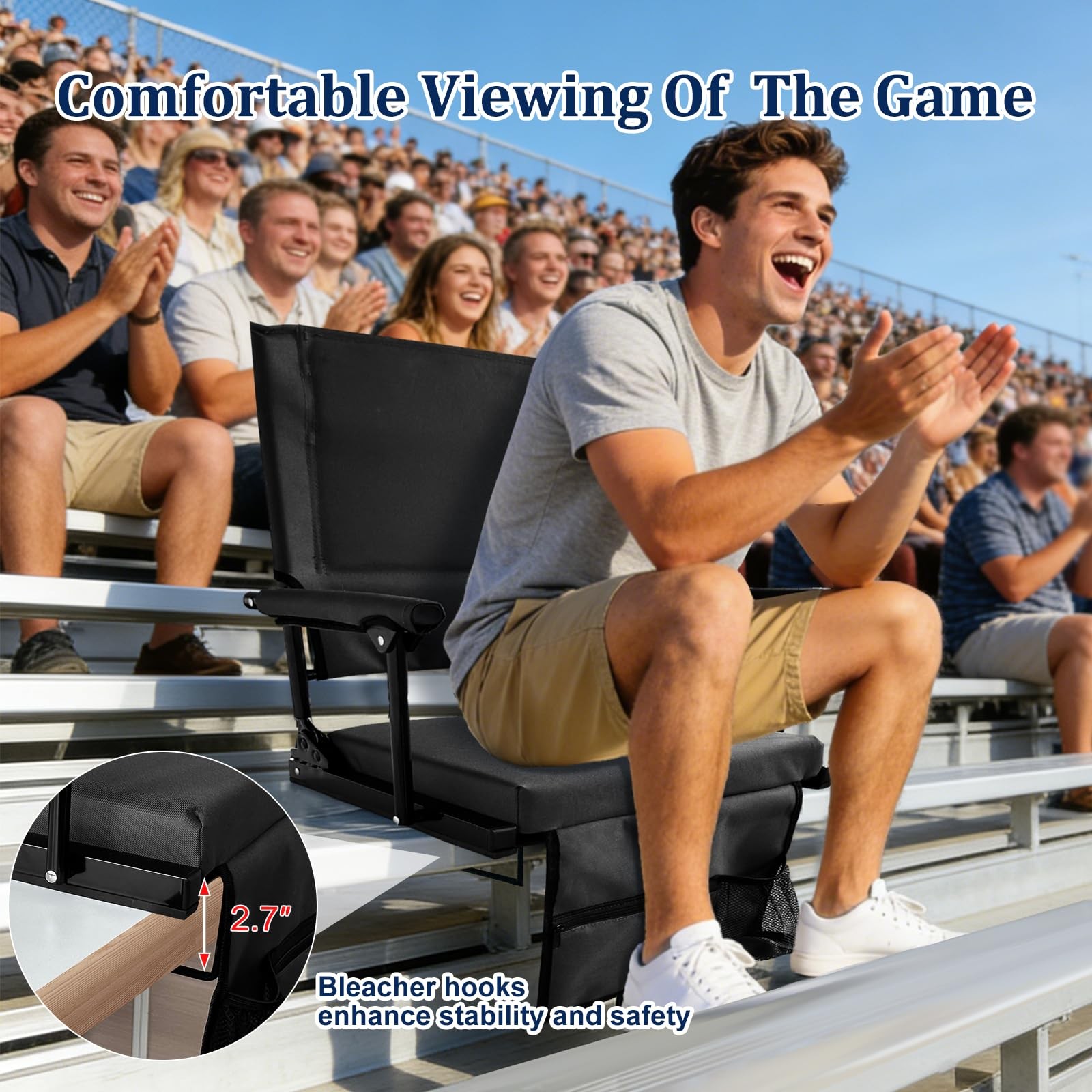 Large Stadium Seats for Bleachers with Back Support and Armrest，Adjustable Ba...