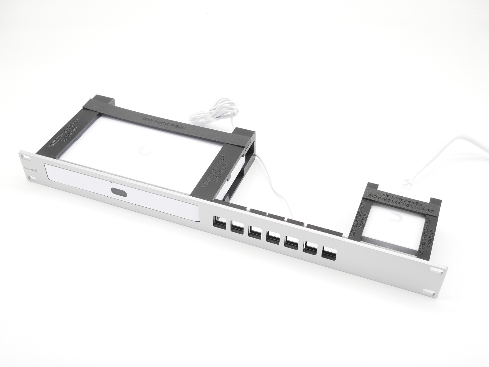 Rack mount Ubiquiti UCG-fiber 19inch - 7 keystone slots - power adapter brackets