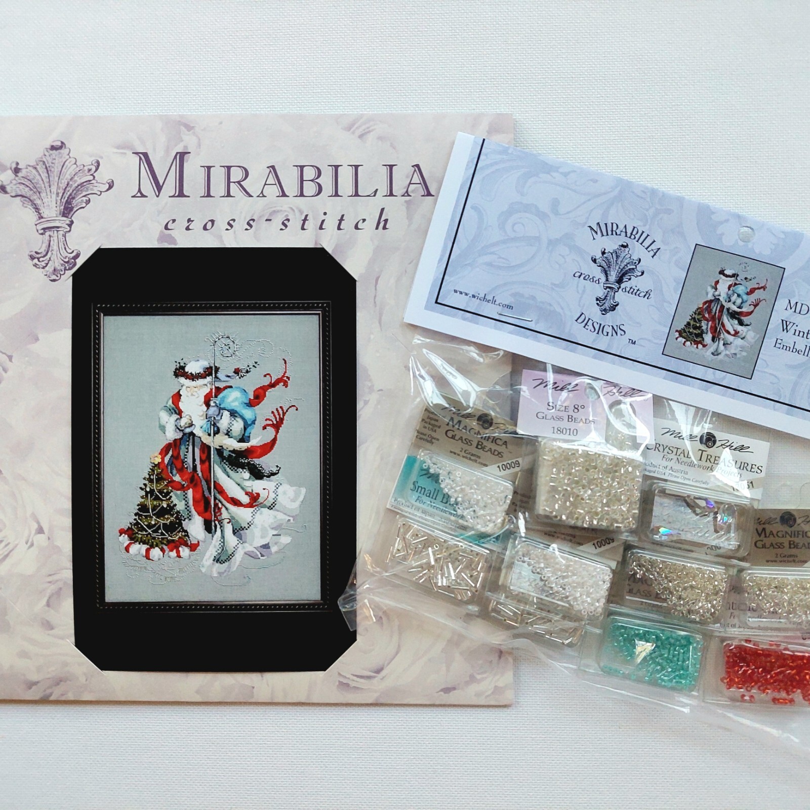 Winter White Santa Mirabilia Counted Cross Stitch Chart and Beads MD100 Corbett