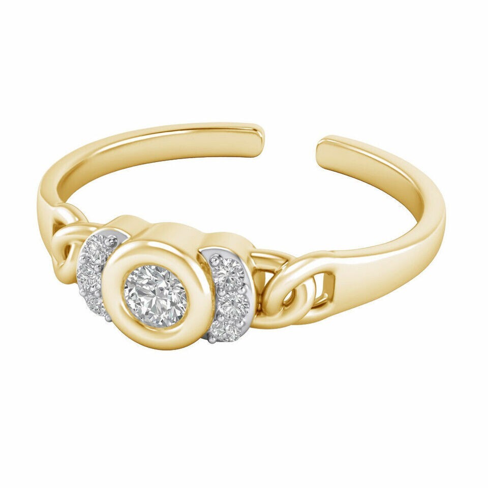 0.35Ct Round Cut Simulated Diamond Adjustable Toe Ring Yellow Gold Plated Silver