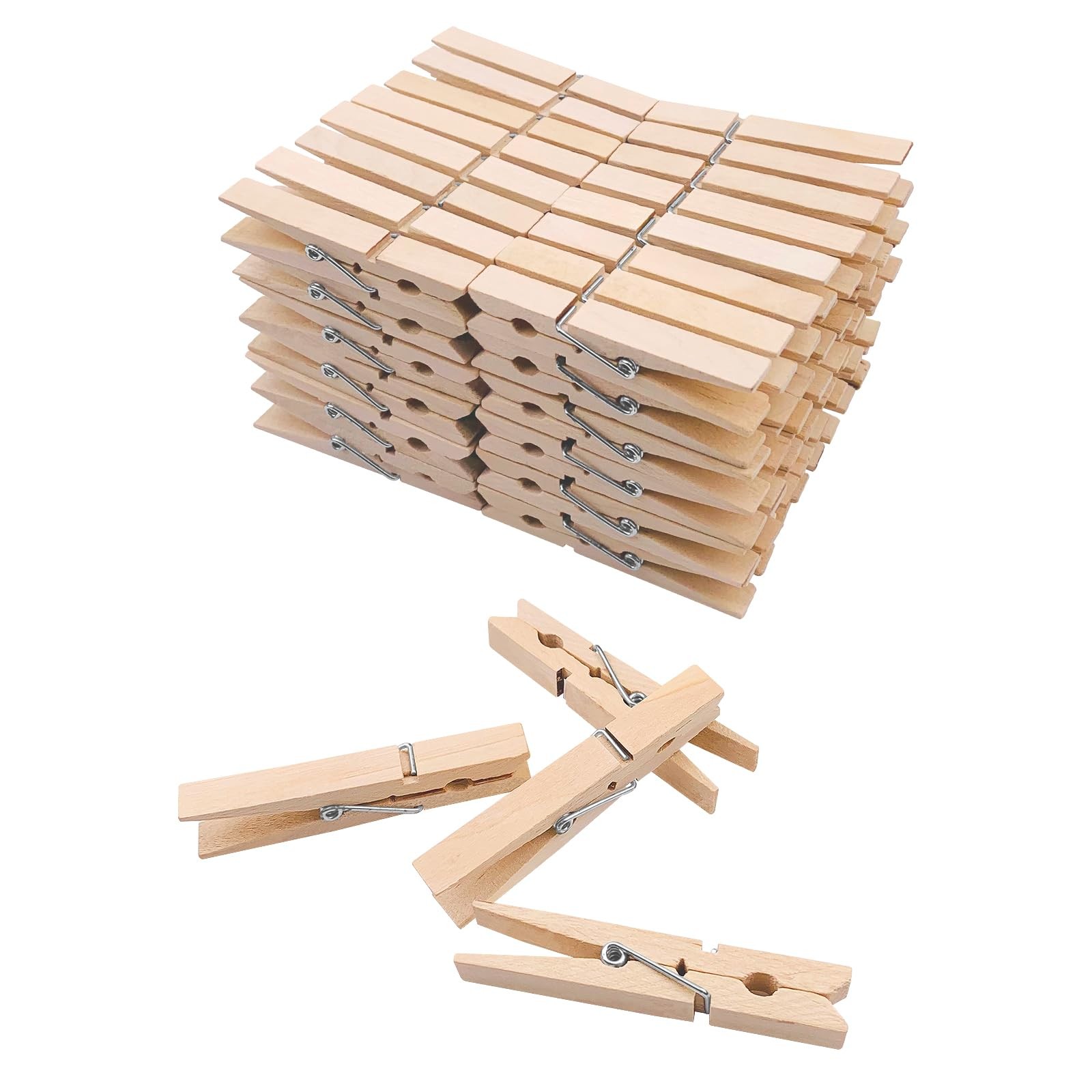 Wooden Clothes Pins 100 Pack 2.9 Inch Large Natural Birchwood Rust and Moistu...