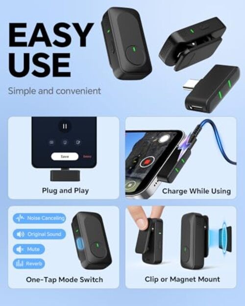 Wireless Lavalier Microphone for iPhone/Android Phone/Laptop/PC, Mini Lapel