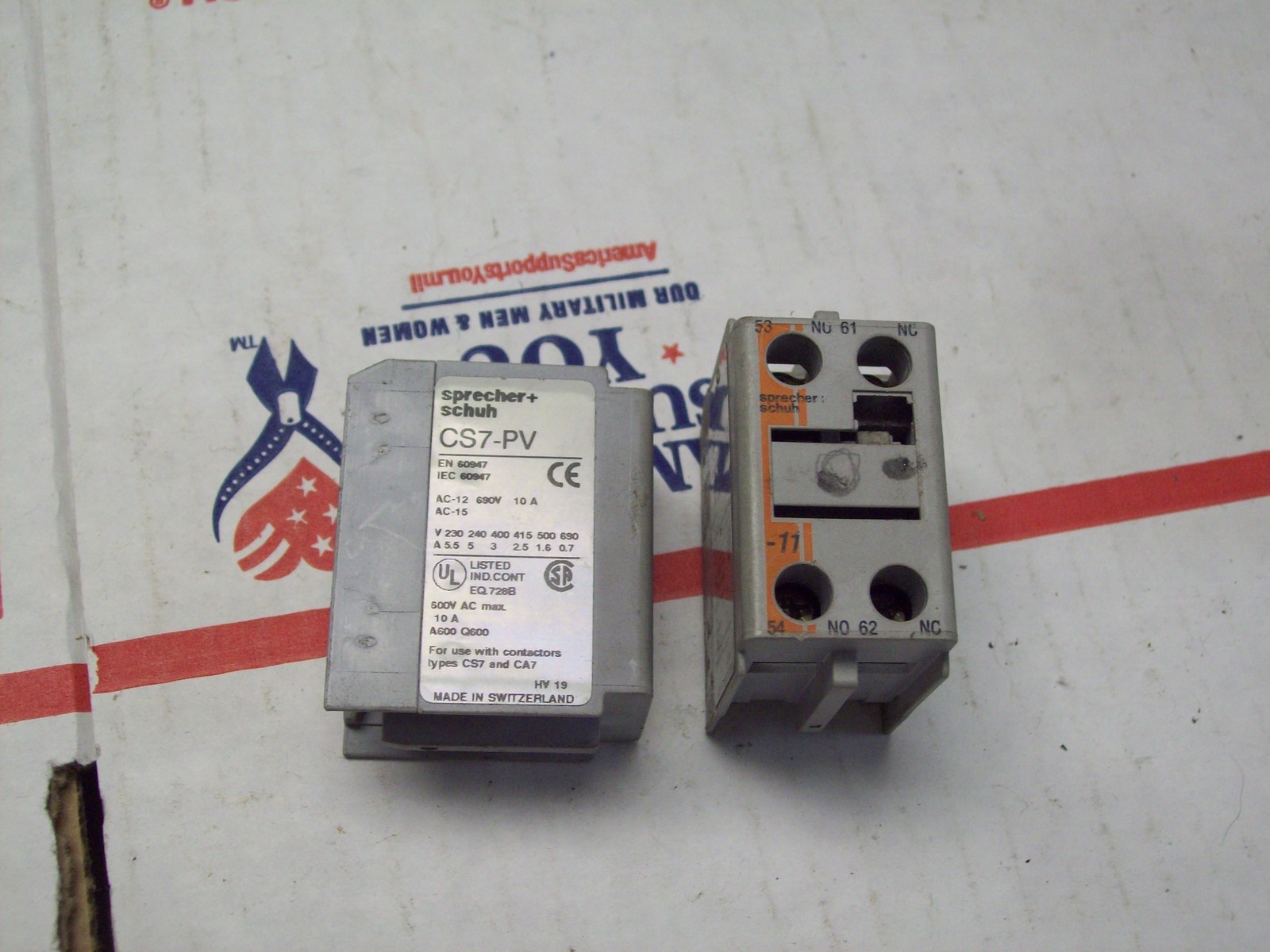 "LOT OF 2"  SPRECHER + SCHUH 10A 10 AMP AUXILIARY CONTACT BLOCK ,  CS7-PV