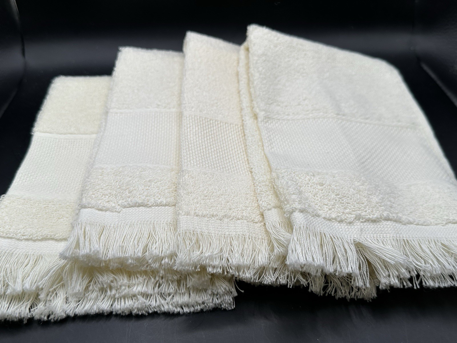 LOT OF 4 COUNTED CROSS STITCH FINGER TIP TOWELS READY FOR EMBROIDERY OFF WHITE