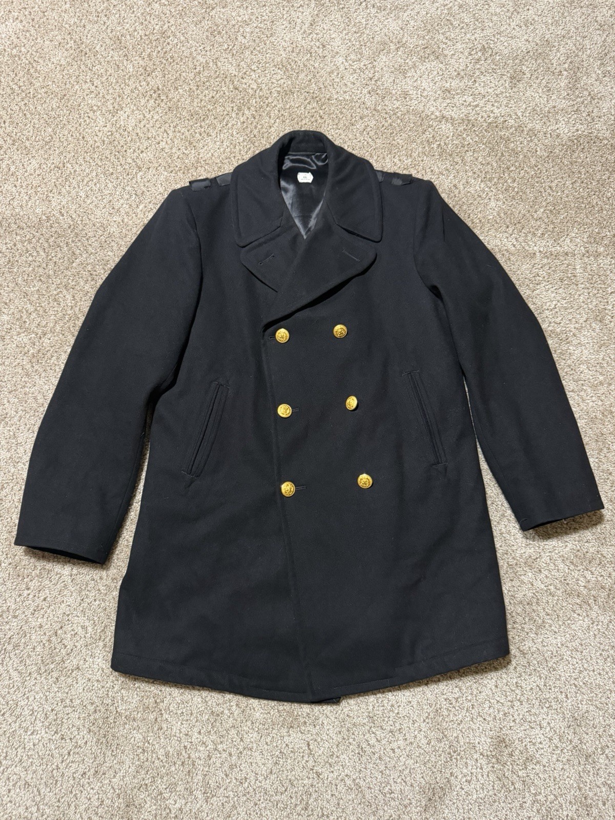 US Navy Peacoat Mens 44L Black Wool 8405-01-154-5798 Gold Button
