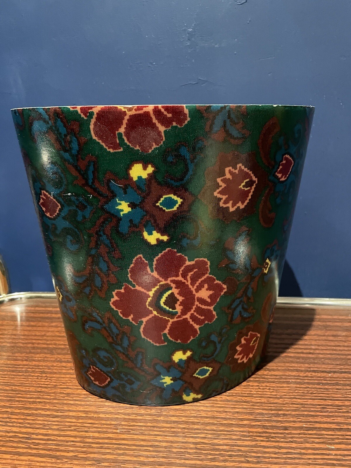 1960’s Country House Style Fiberglass Oval Waste Paper Bin Flower Design