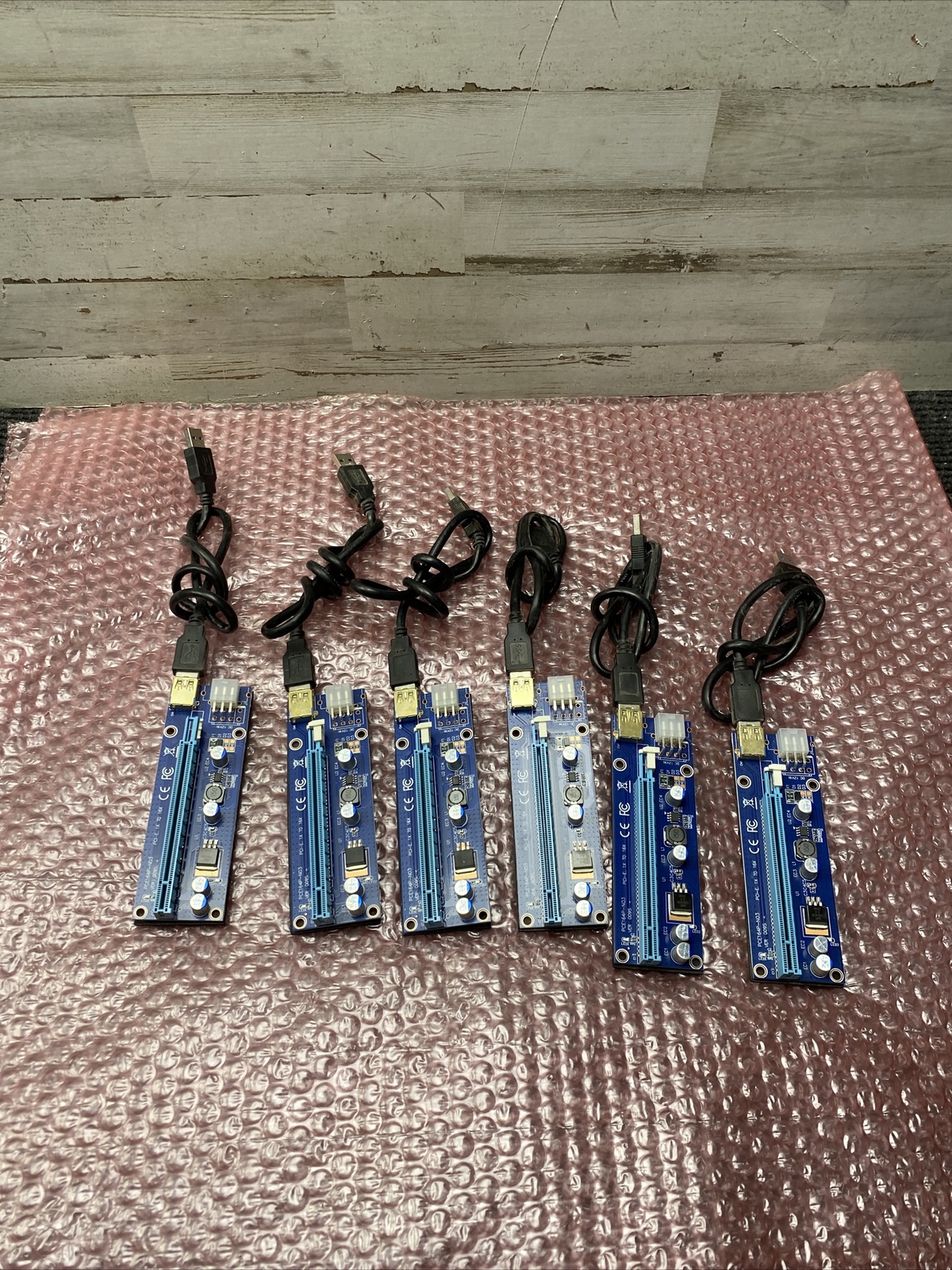 Lot of 6 GPU Riser PCE164P-N03 VER009S PCI-E 1X TO 16X ADAPTER W/ Cable
