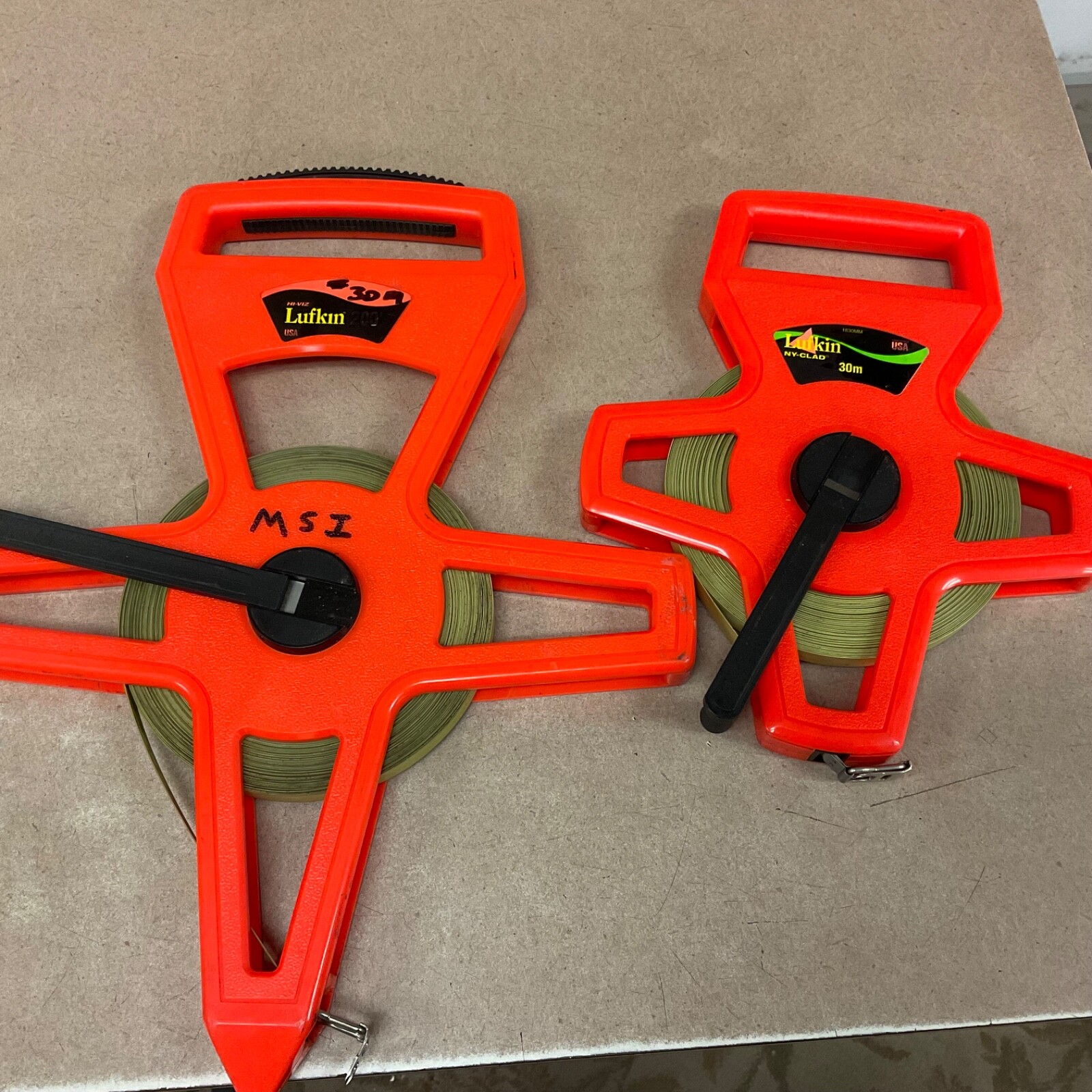 LOT OF 2 Lufkin 30 METER METRIC NY-CLAD VINYL COATED STEEL TAPE MEASURE HI-VIZ