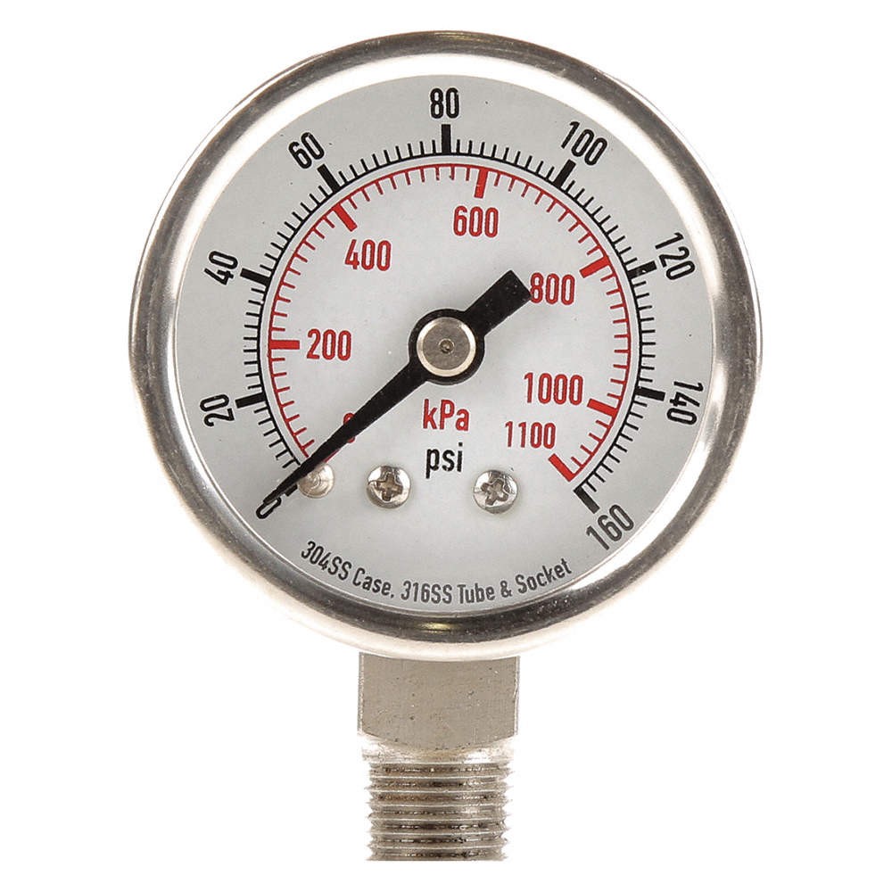 GRAINGER APPROVED 4FMJ3 Pressure Gauge,Test,1-1/2 In 4FMJ3