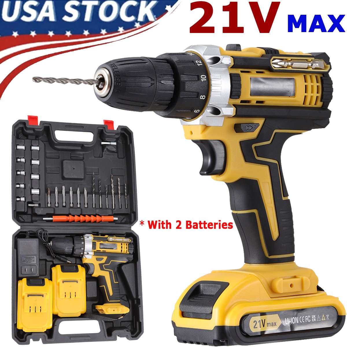 Cordless Brushless Hammer Drill Impact Driver Combo Kit w/ 2 Batteries & Charger