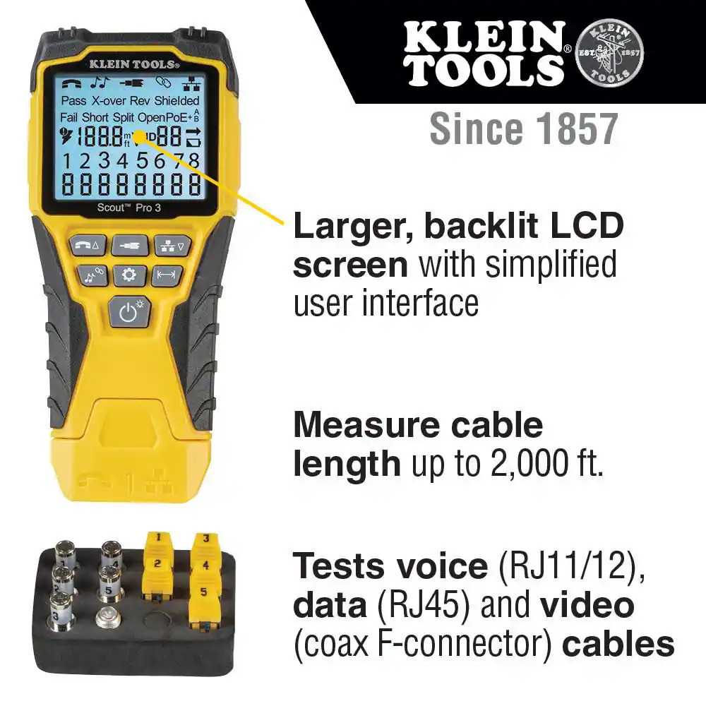 Ethernet Cable Tester Kit with Scout Pro 3 Tester, (Data/Voice/Video), 5 Remotes