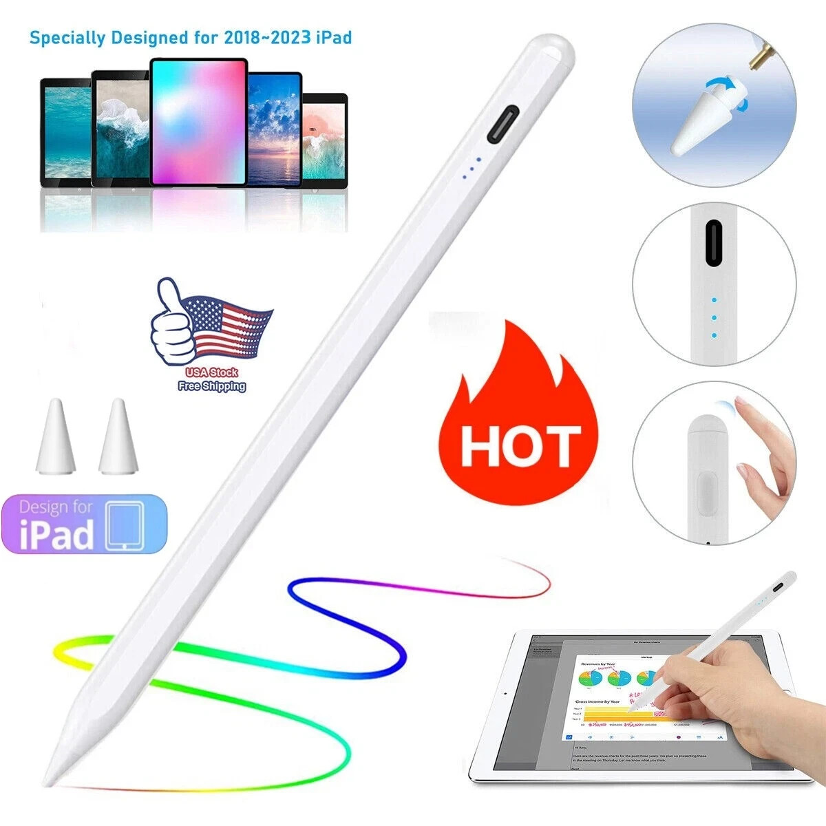 🔥NEW,Stylus Pencil For Apple iPad 10/9/8/7/6th Gen Air 5/4/3 iPad Pro 2018-2024
