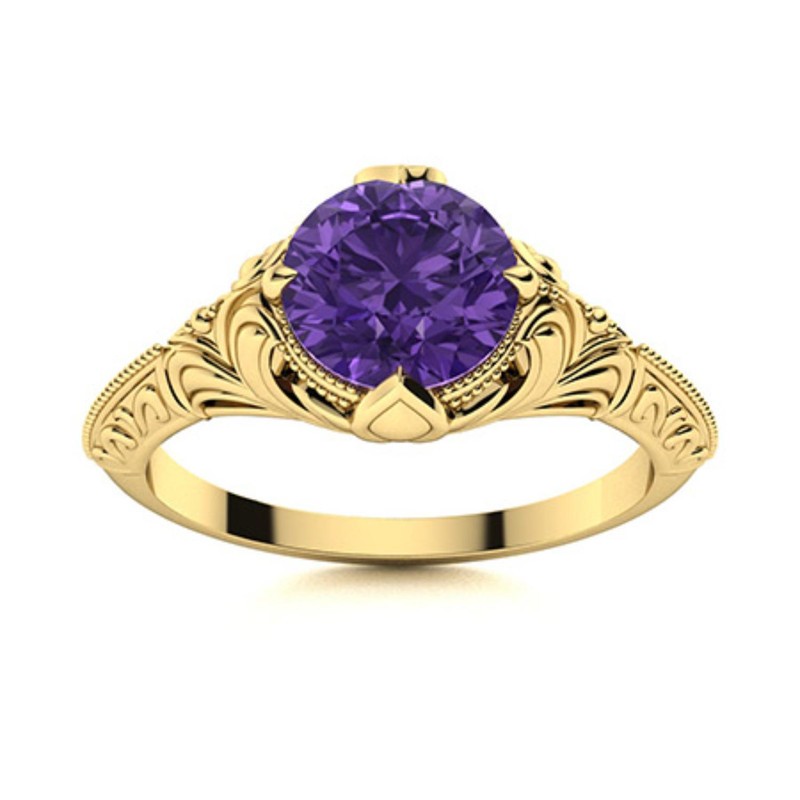 Sterling Silver Natural Amethyst Engagement Solitaire Prong Ring Jewelry
