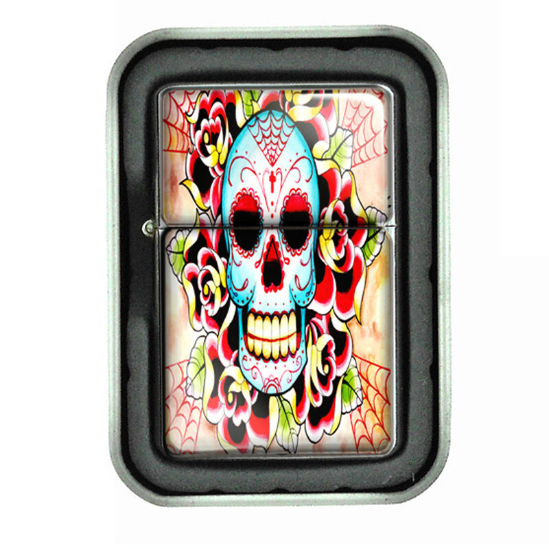 Skull D18 Flip Top Oil Lighter Windproof