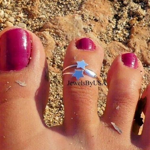 Double Star Solid 925 SS Fashionable Adjustable Valentine's Toe Ring For Womens