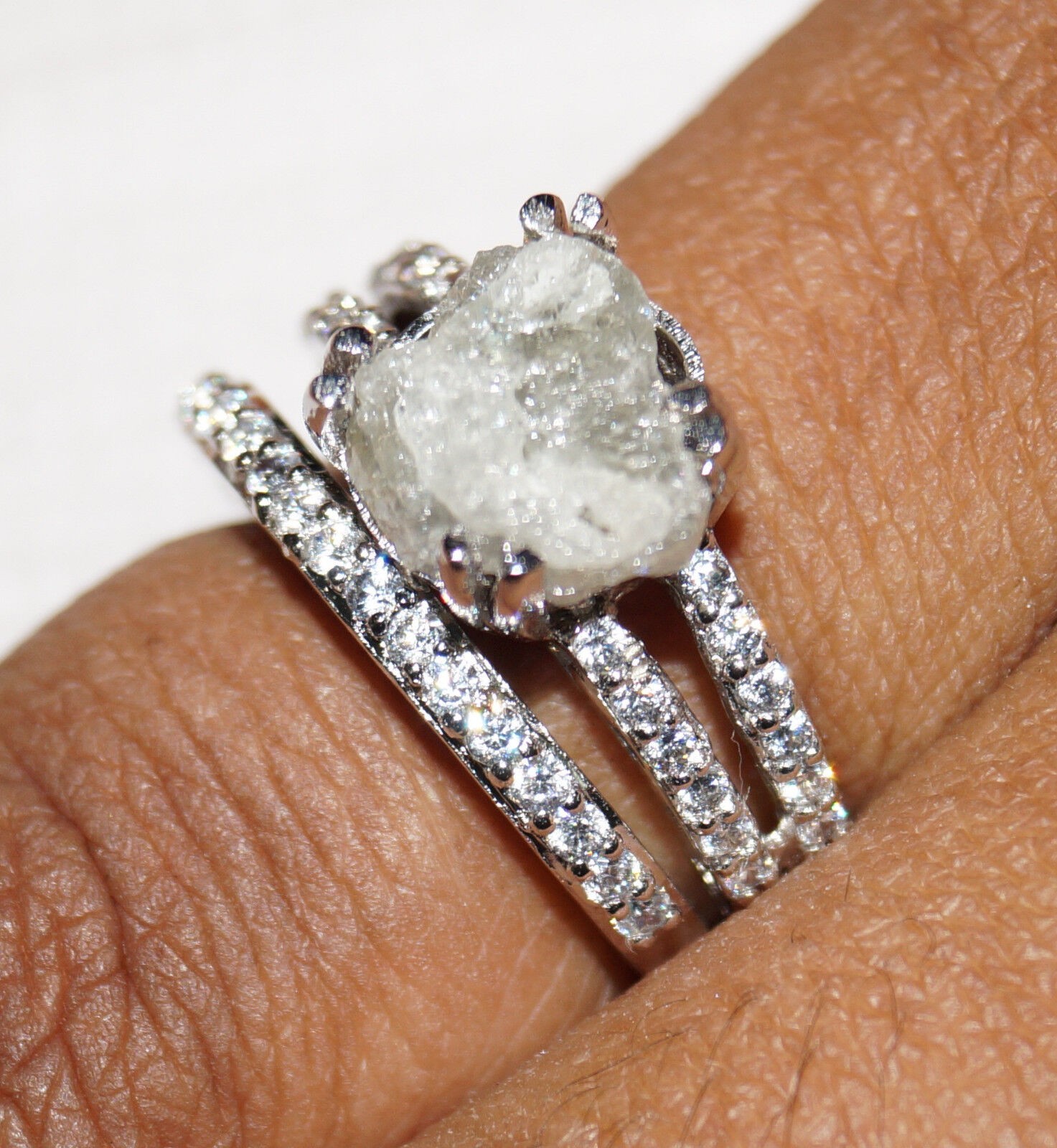 3.06 cts nautral Gray Raw Diamond Ring White rough diamond 925 silver ring Nr00