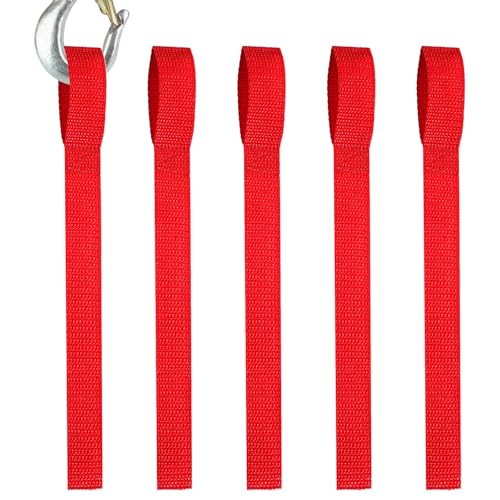 5 Piece Winch Hook Pull Straps 11'' Long Nylon Winch Strap 1 '' Wide Red