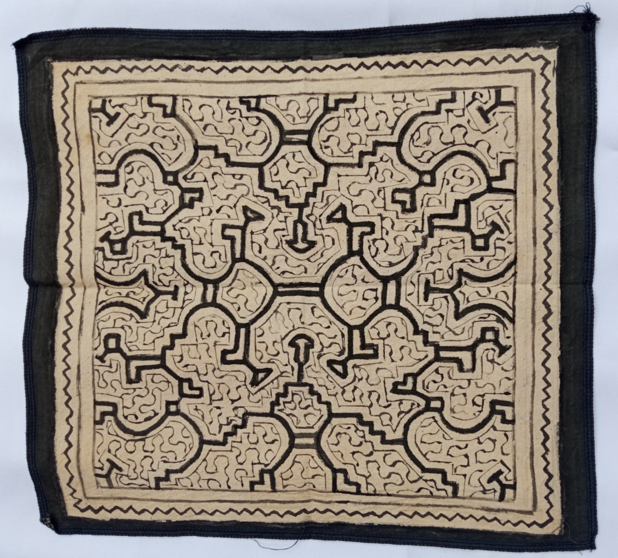 Shipibo Native  Painted Kene design  Cloth 14"x15"