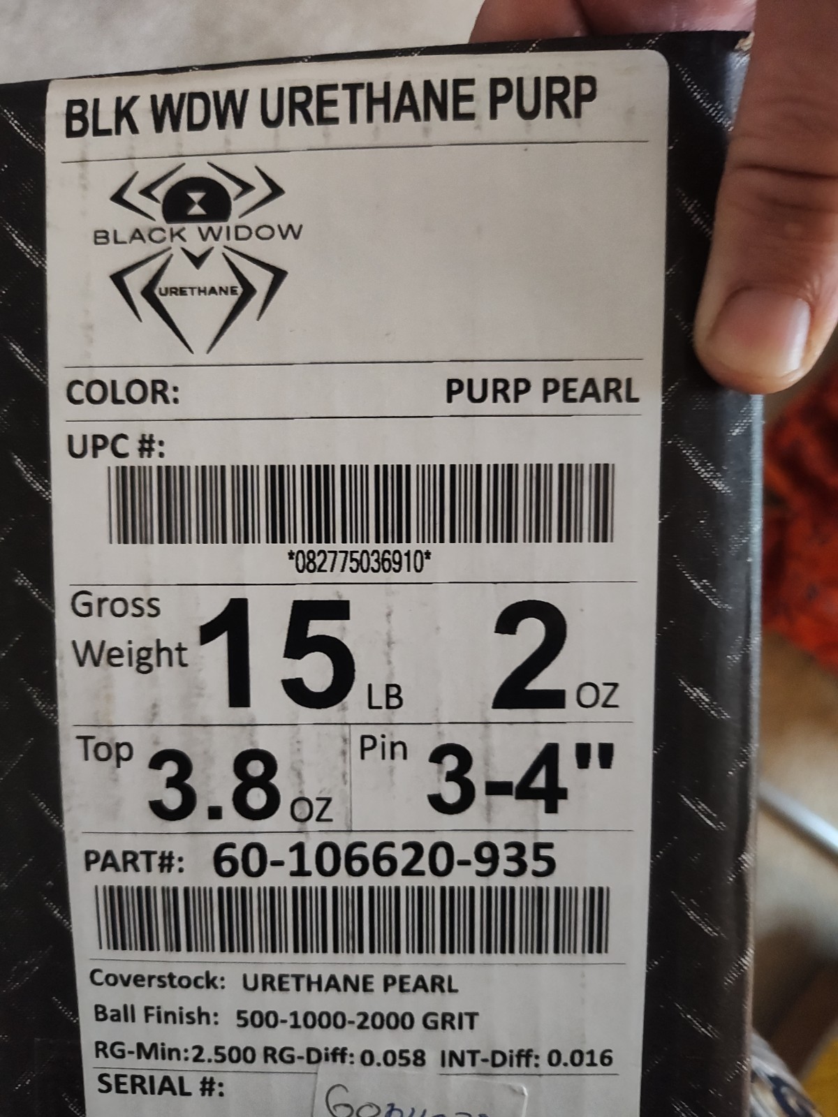 New Low Price! Black Widow Purple Pearl Urethane Bowling Ball Overseas 3-4"Pin