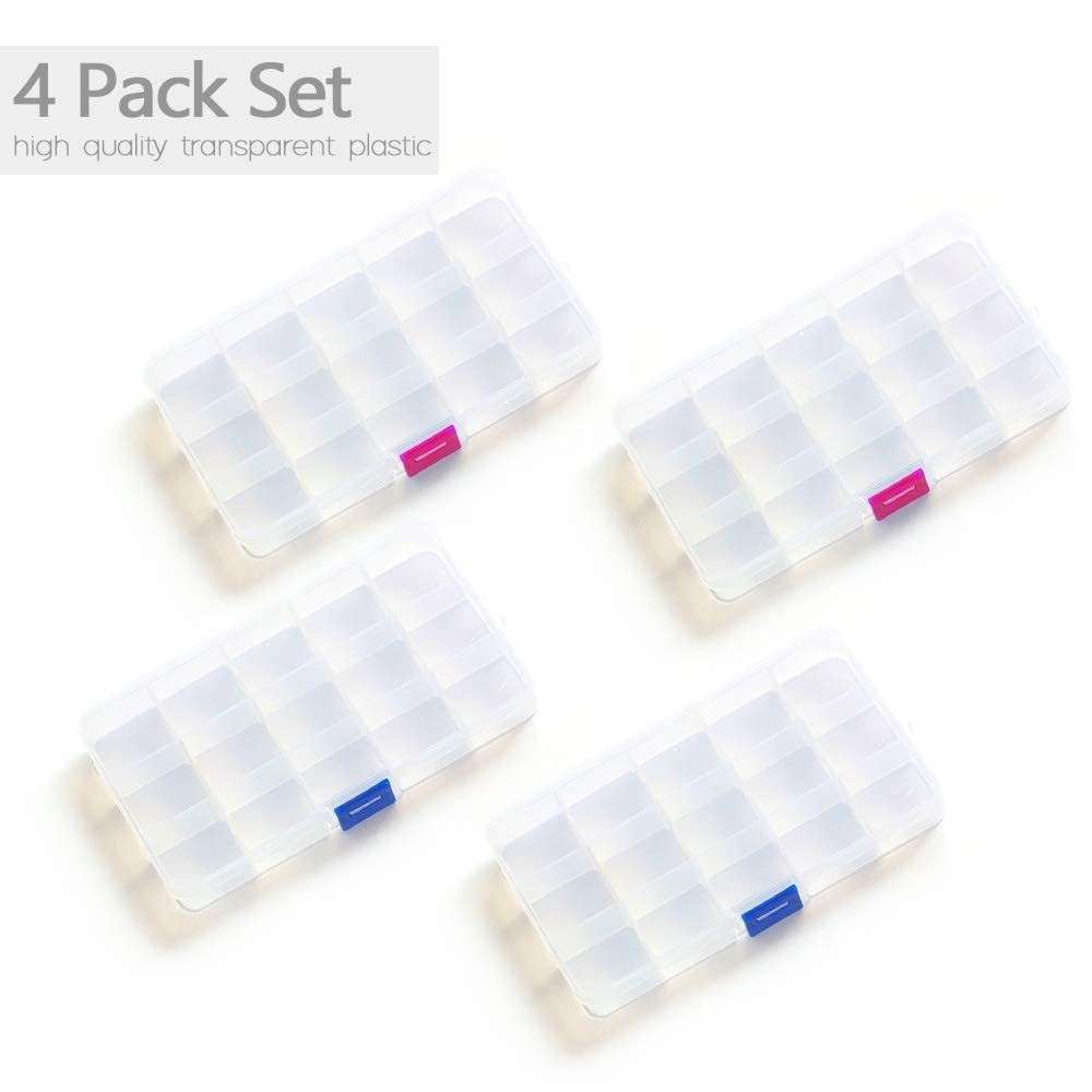 15 Girds Bead Organizer(4 Pack), Earring Organizer Box, SMALL Plastic Clear