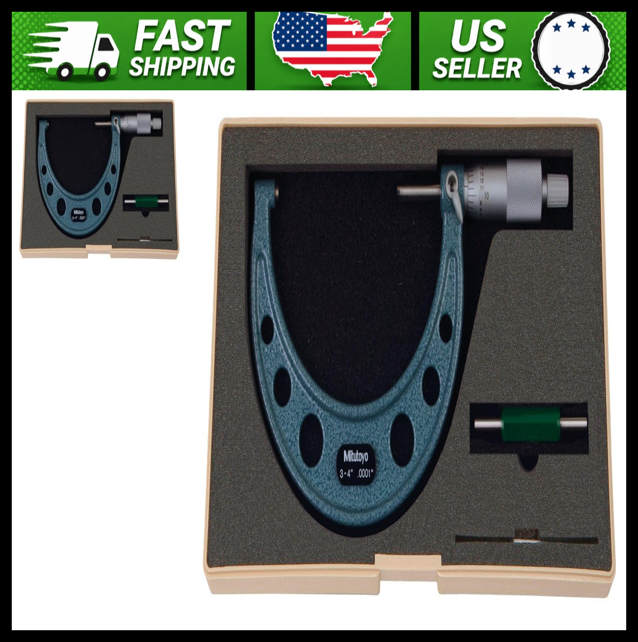 Mitutoyo Outside Micrometer 3-4 in Ratchet Stop 0.0001 in Graduation