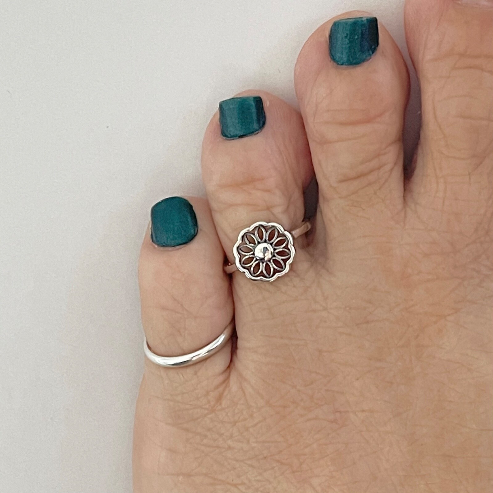 Sterling Silver Mandala Toe Ring, Flower Ring, Silver Rings