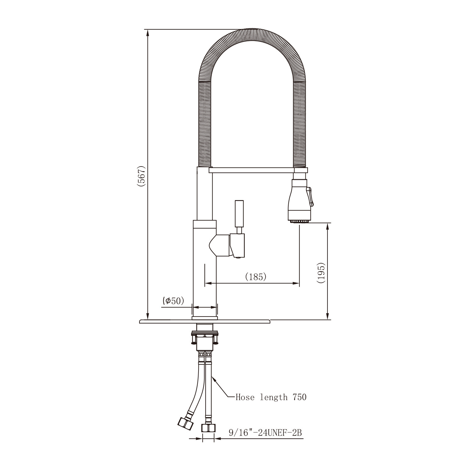 Single-Handle Spring Spout Kitchen Sink Faucet with Pull Down Sprayer