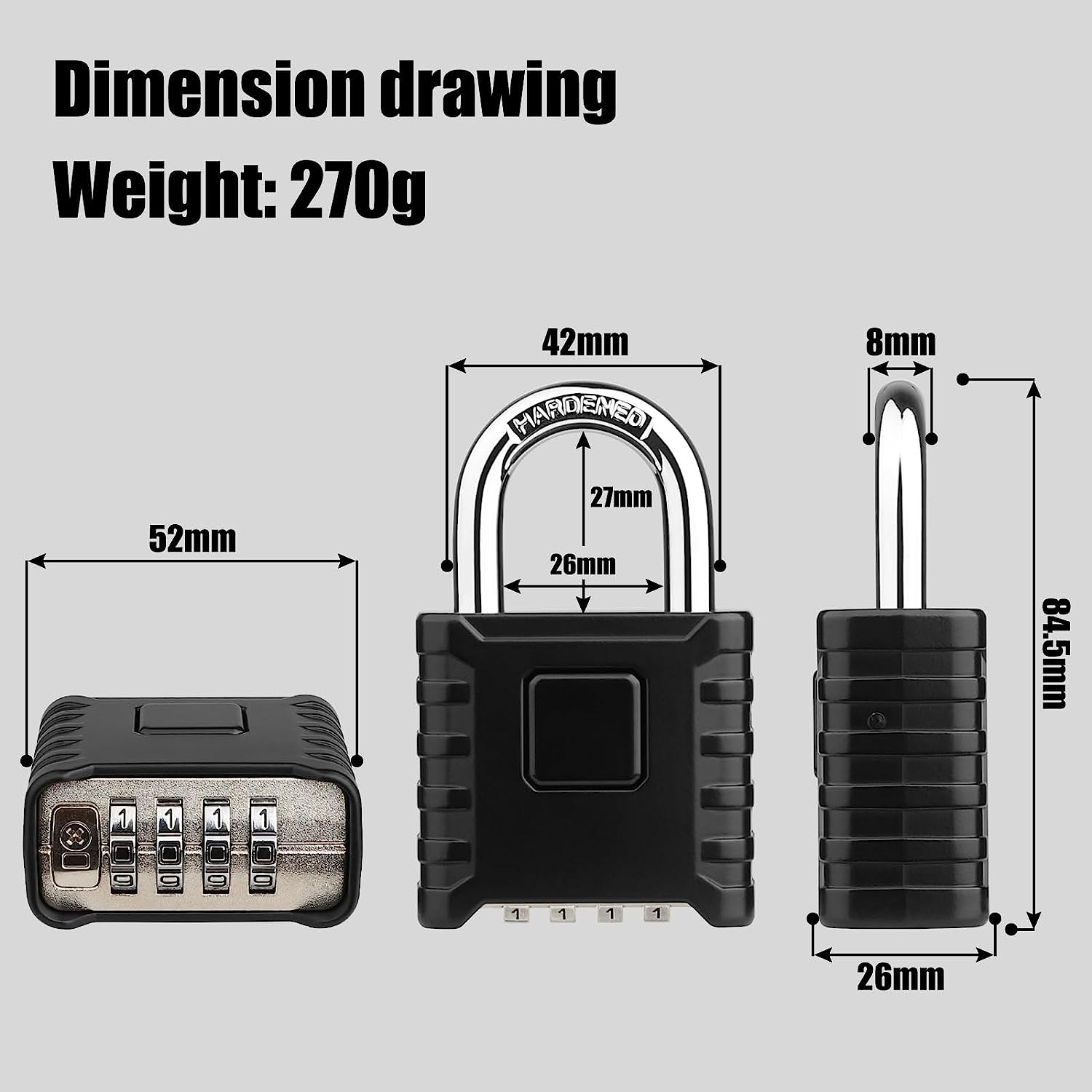 Heavy Duty Combination Padlock, Large Outdoor Padlock [One-Touch Unlocking] H...
