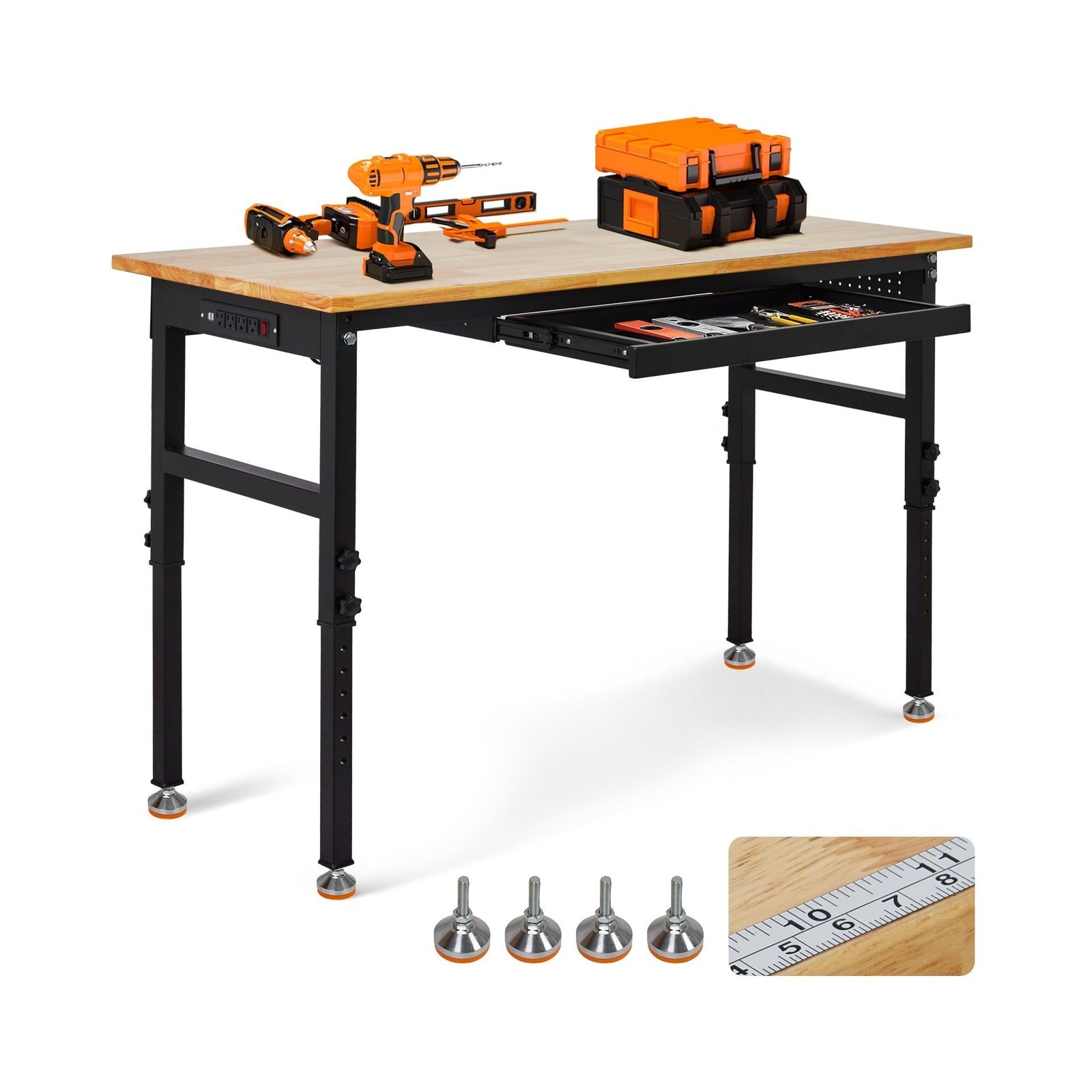 60" Adjustable Workbench with Drawer, 2000 LBS Heavy Duty Work Bench with Pow...