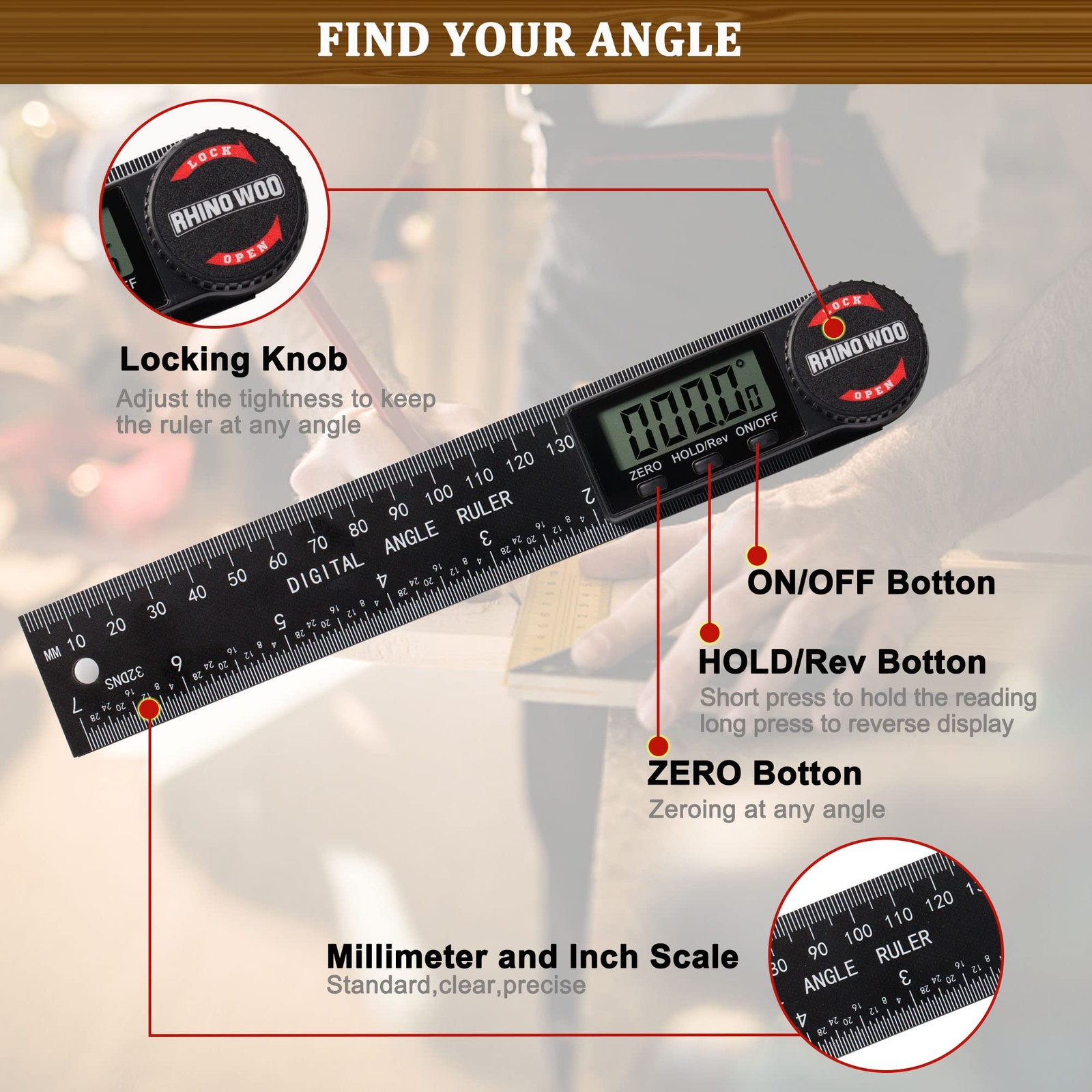 Digital Angle Finder Protractor, Angle Measuring Tool for Woodworking/Carpenter/