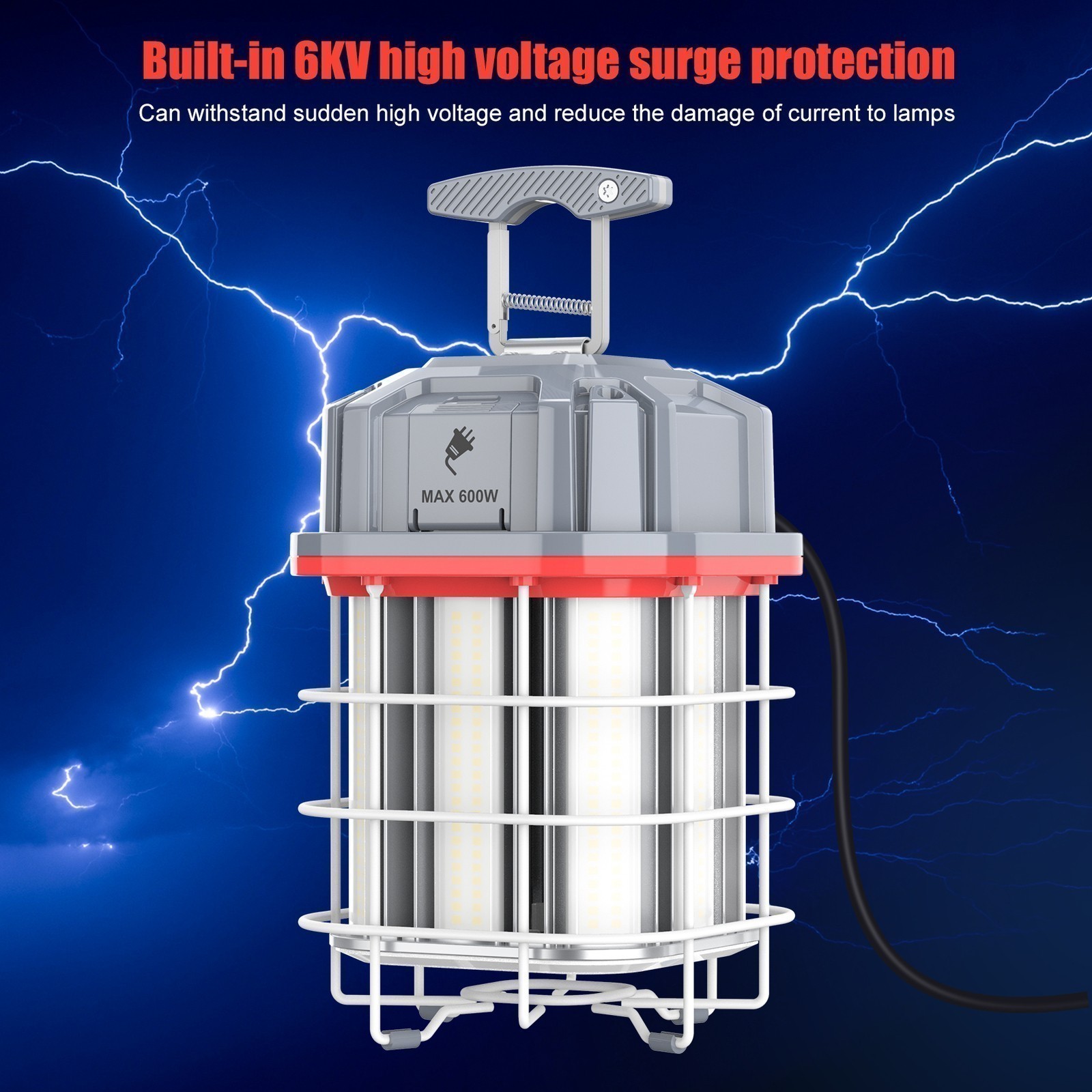 80W Linkable LED Temporary Work Light Construction Jobsite High bay Hanging Lamp