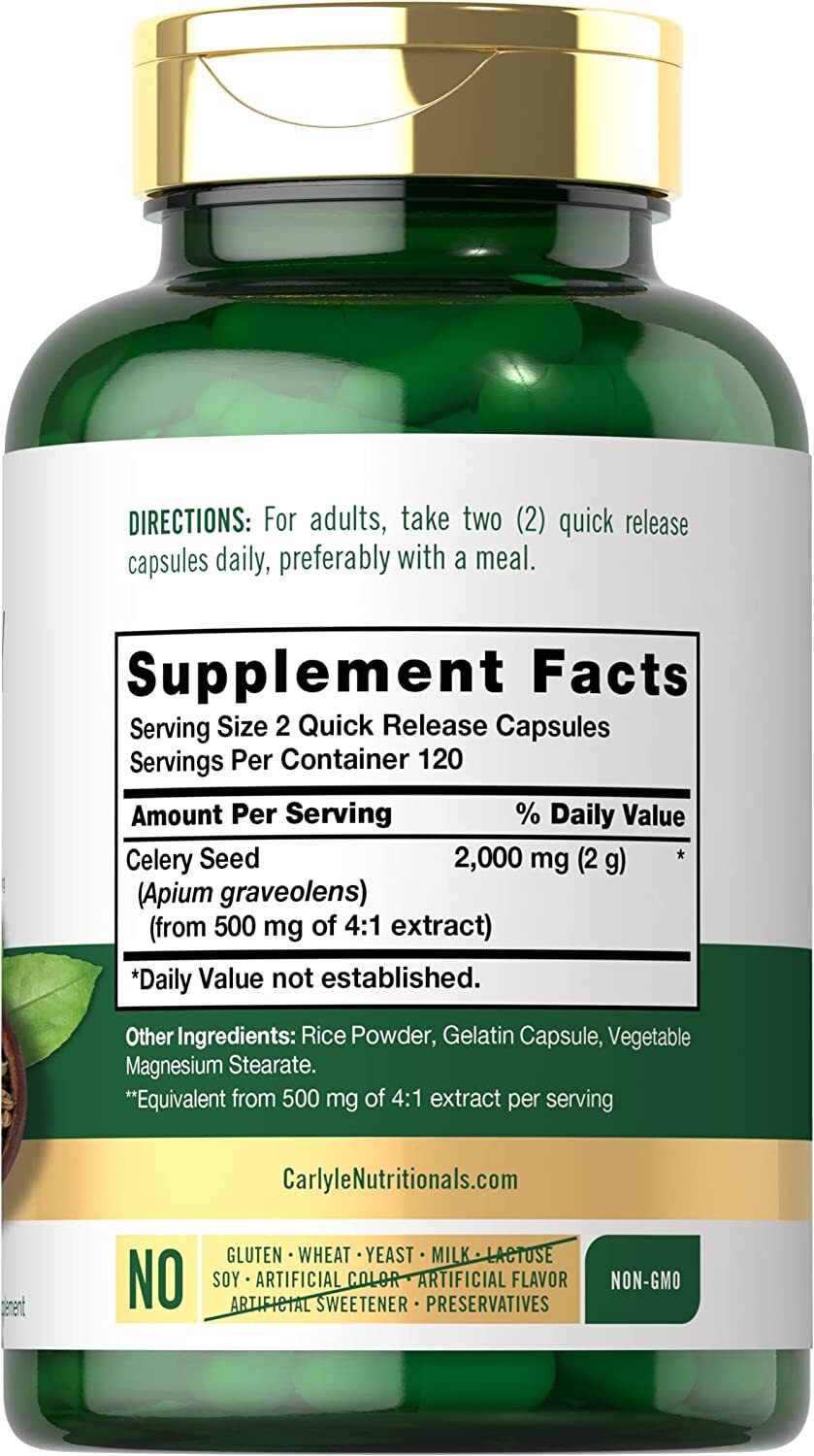 Celery Seed Capsules 2000mg | 240 Count | Herb Extract Supplement | by Carlyle