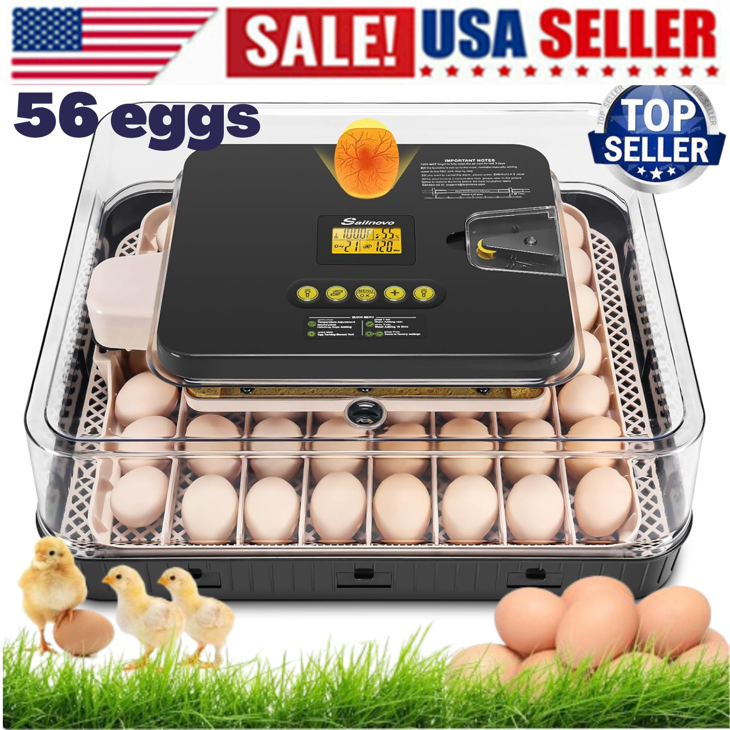 56 Egg Incubator for Hatching Eggs Automatic Egg Turning Temperature Control