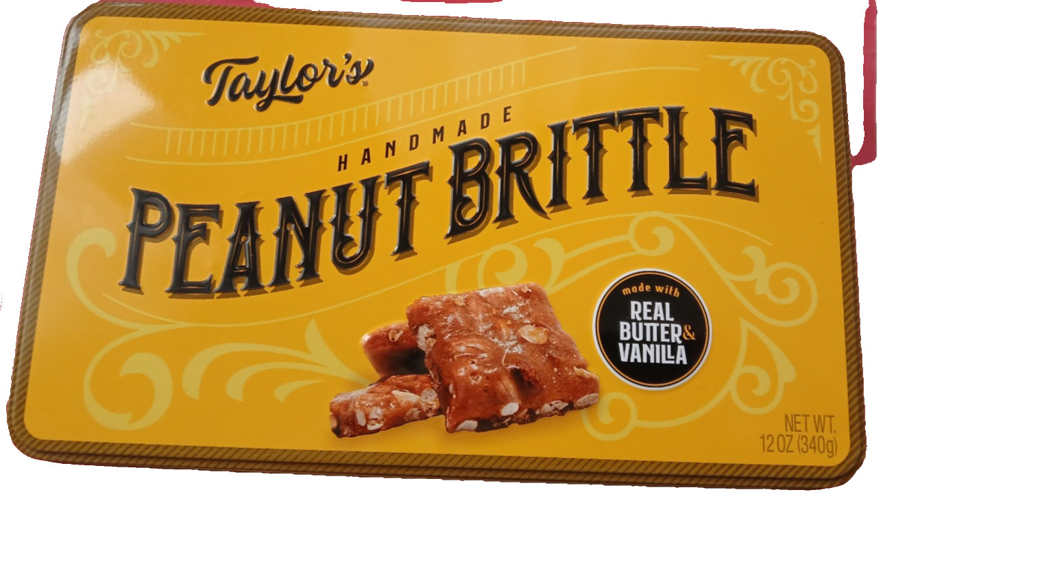 Taylor’s Peanut Brittle  Tin Real butter vanilla 12 oz  RARE TO FIND