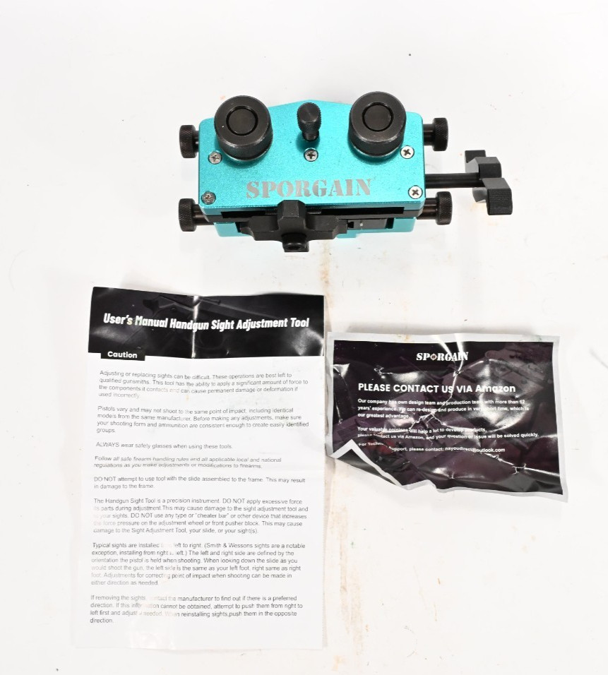 SporGain New Model Pistol Sight Pusher Tool, Blue W/ Stop Blocks