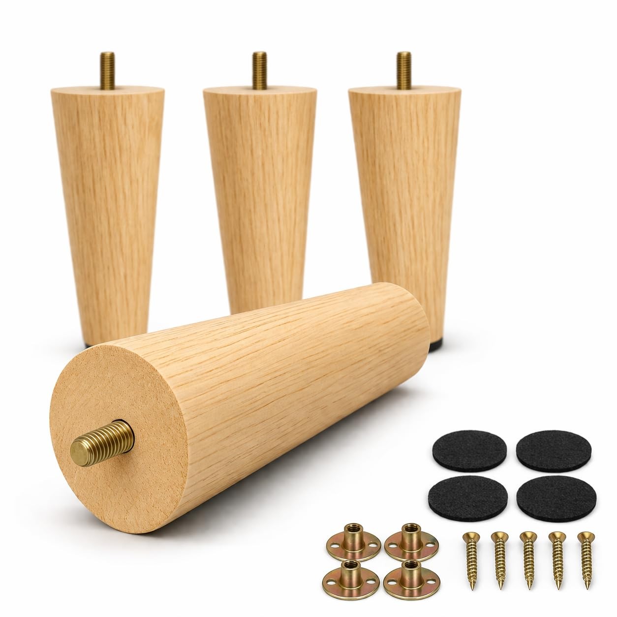 Yaliuliu 6 Inches Round Solid Wood Furniture Legs Set of 4, Natural Wooden Repla