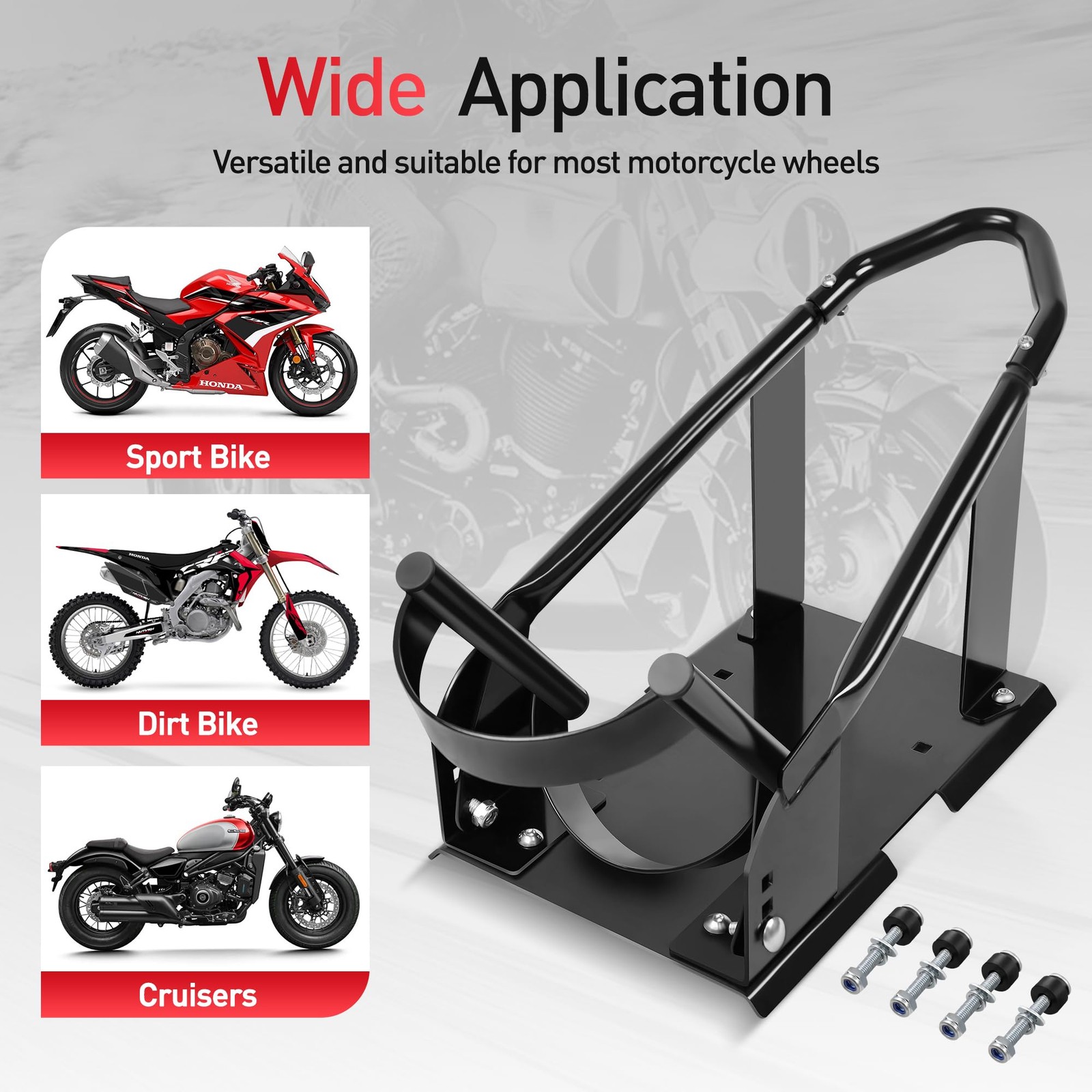 Motorcycle Tire Wheel Chock Adjustable Removable Cradle Heavy Duty Stand