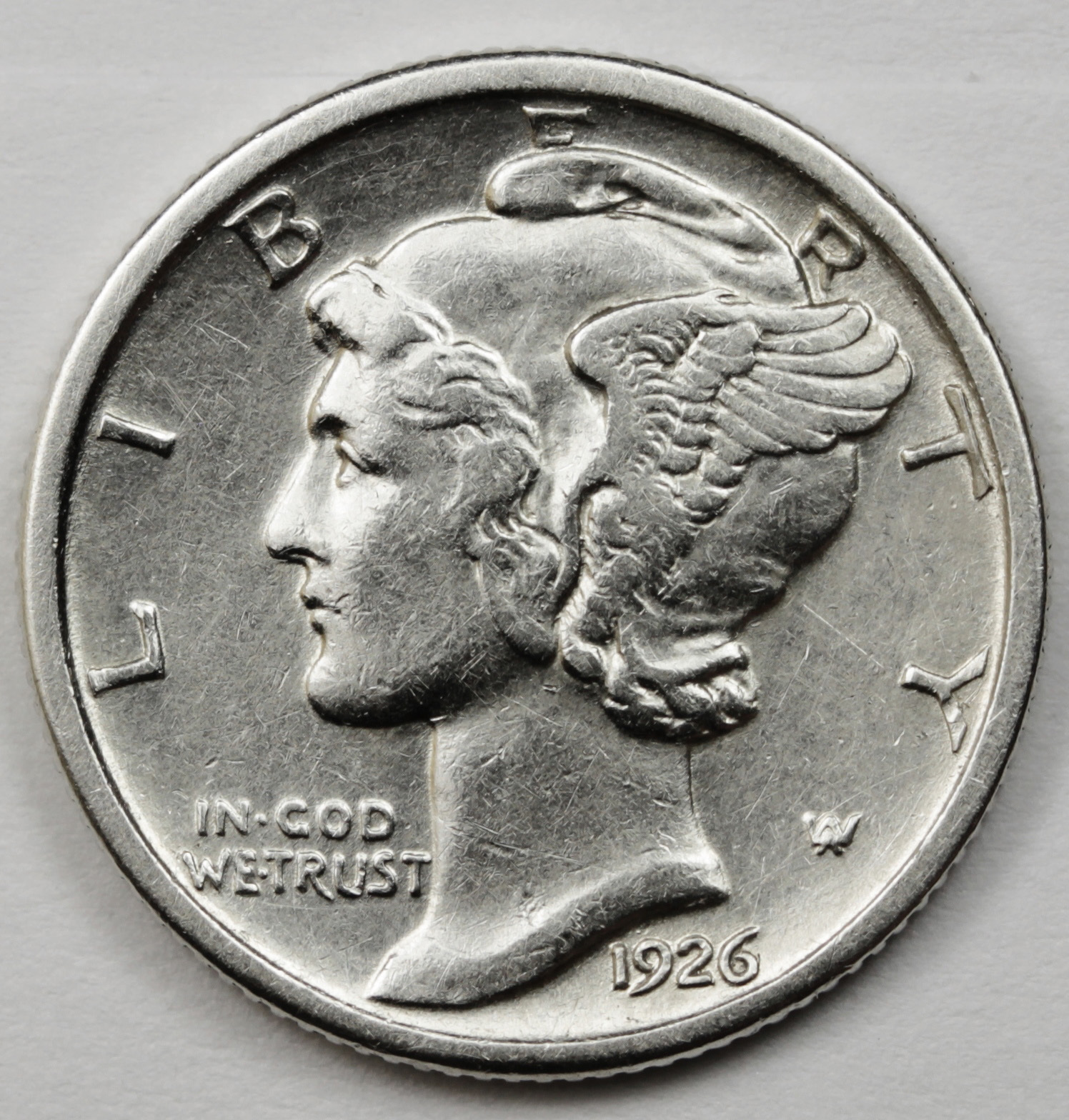 1926-d Mercury Head Dime. AU.   (Inventory A)