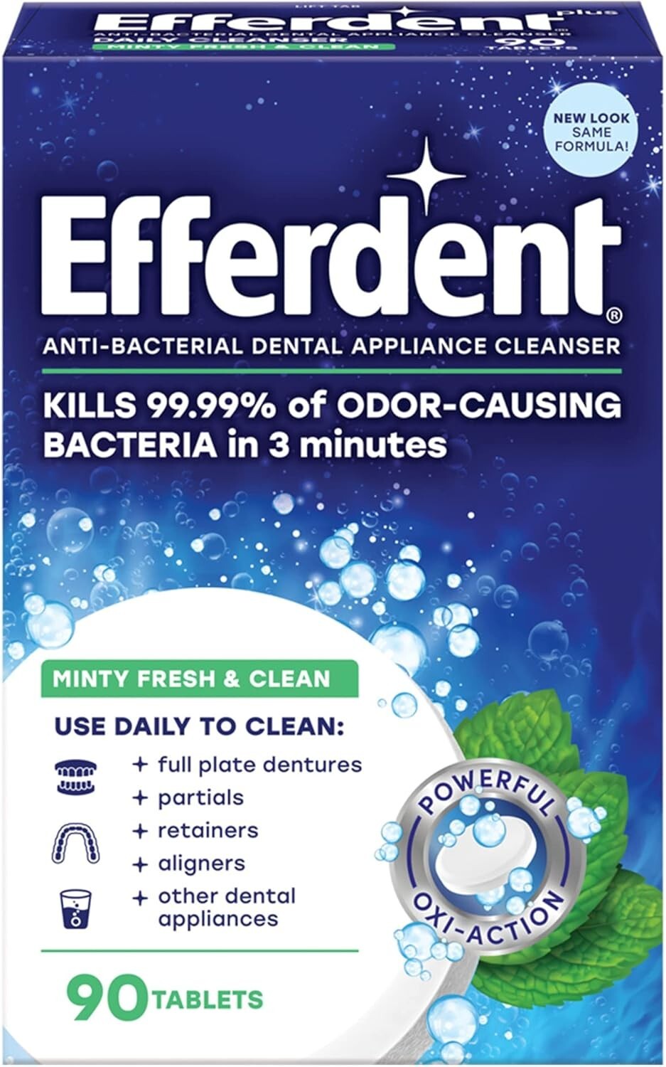 Efferdent Retainer & Denture Cleaner Tablets Minty Fresh & Clean 90 Count