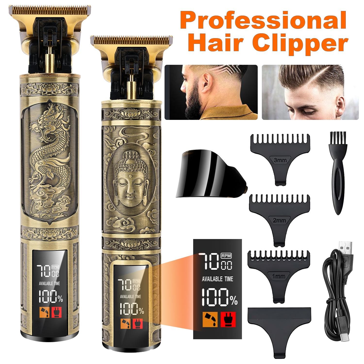 Hair Clippers for Men Cordless Professional Beard Trimmers with LCD Display