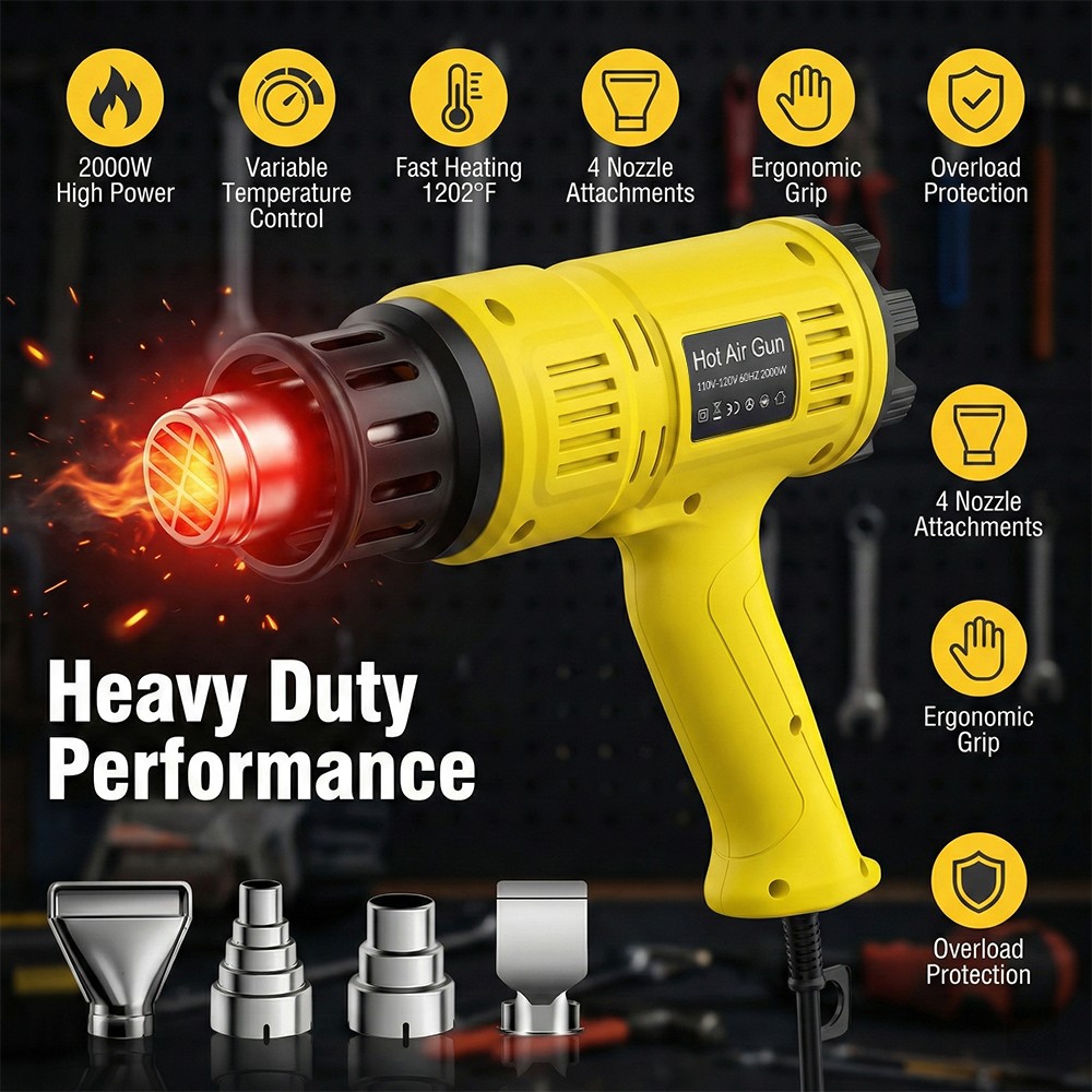 2000W Pistola De Calor 110V Para Trabajo Pesado Aire Caliente Nuevo 4 Boquillas