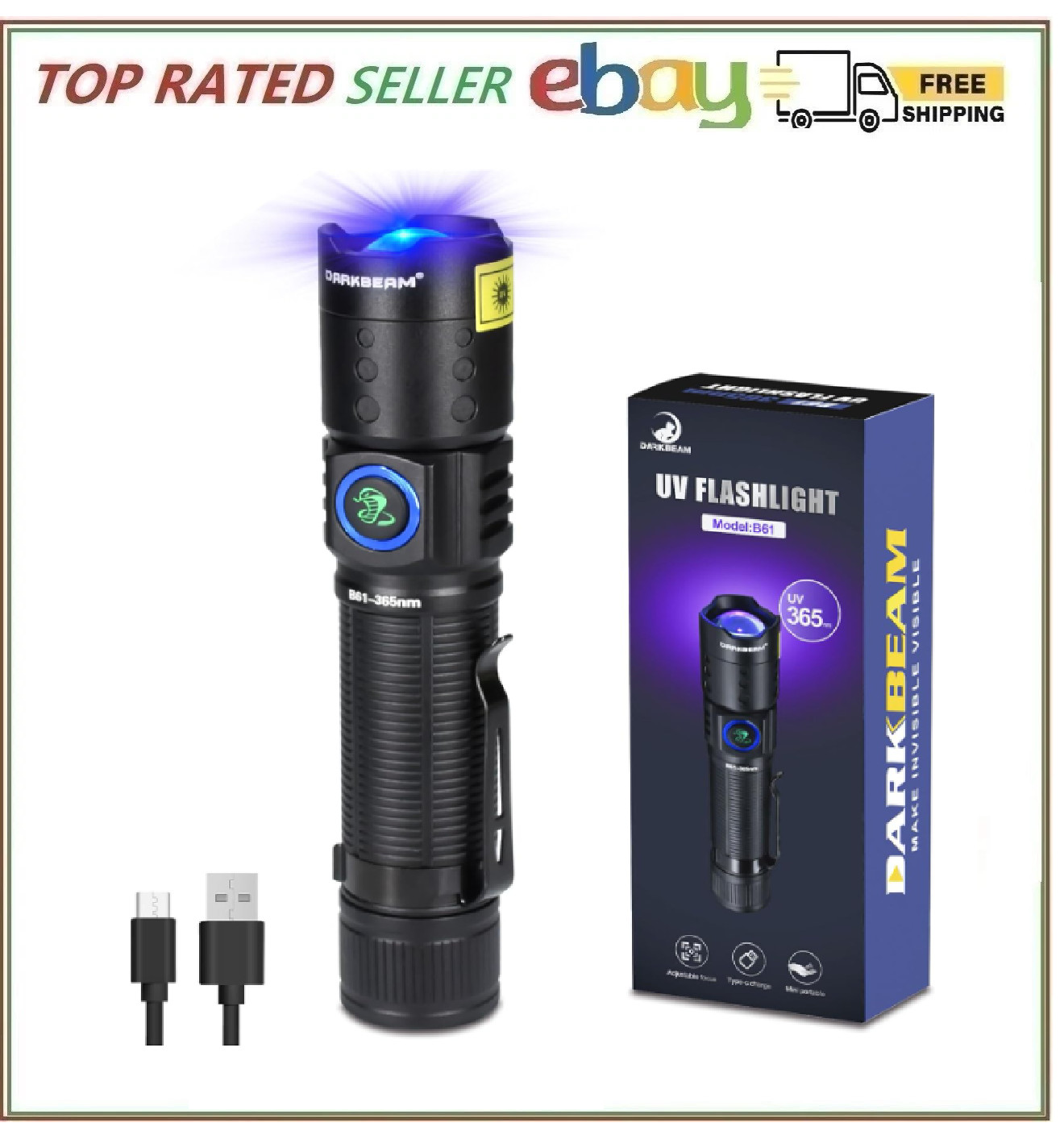 UV 365nm Rechargeable Black Light Flashlight for Pet Urine & Leak Detection