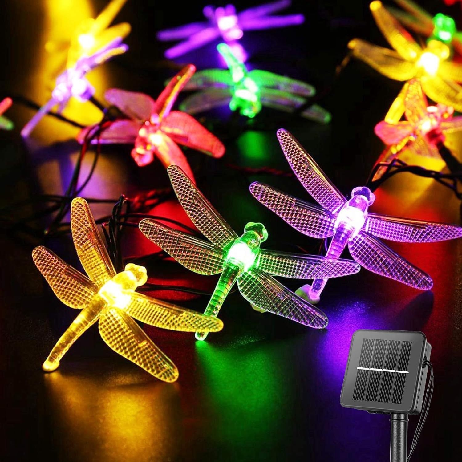 Dragonfly Solar String Lights Outdoor 25.6FT 30 LED Waterproof Solar Powered