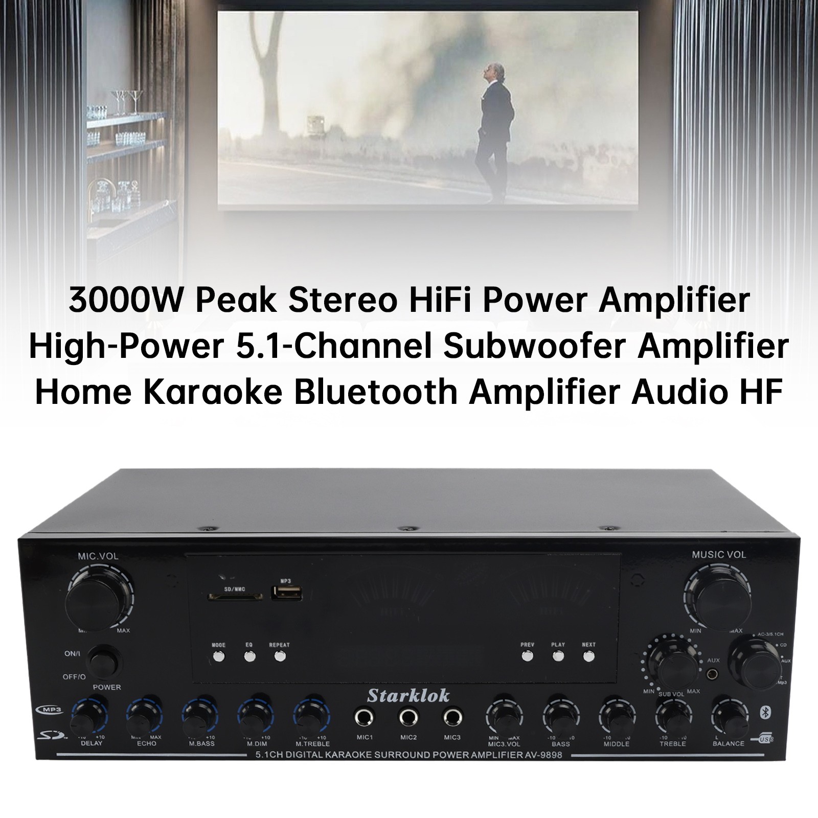 📻Stereo HiFi Power Amplifier 5.1-Channel Home Karaoke Bluetooth Amplifier 3000W